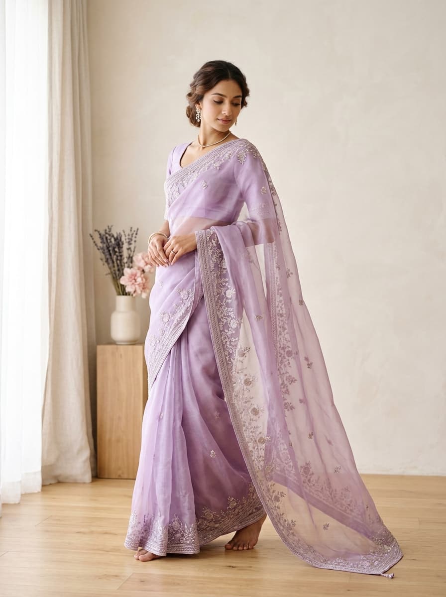 Lavender Silk Saree